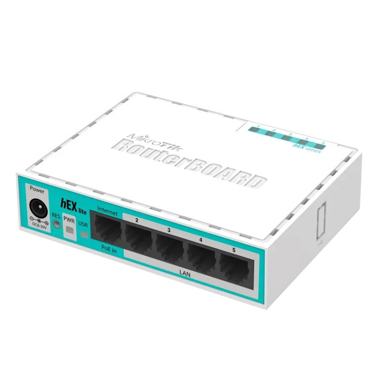 MikroTik hEX lite — RB750r2 — product illustration