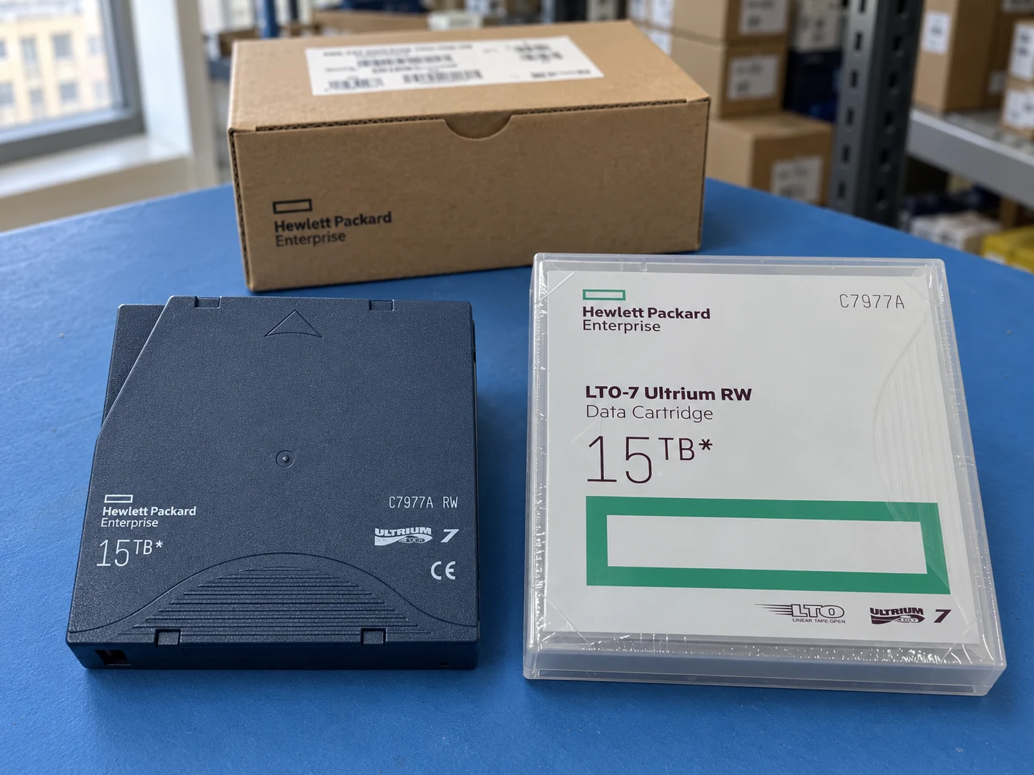 HPE LTO-7 Ultrium 15TB RW Data Cartridge (C7977A) — Illustrative product photography