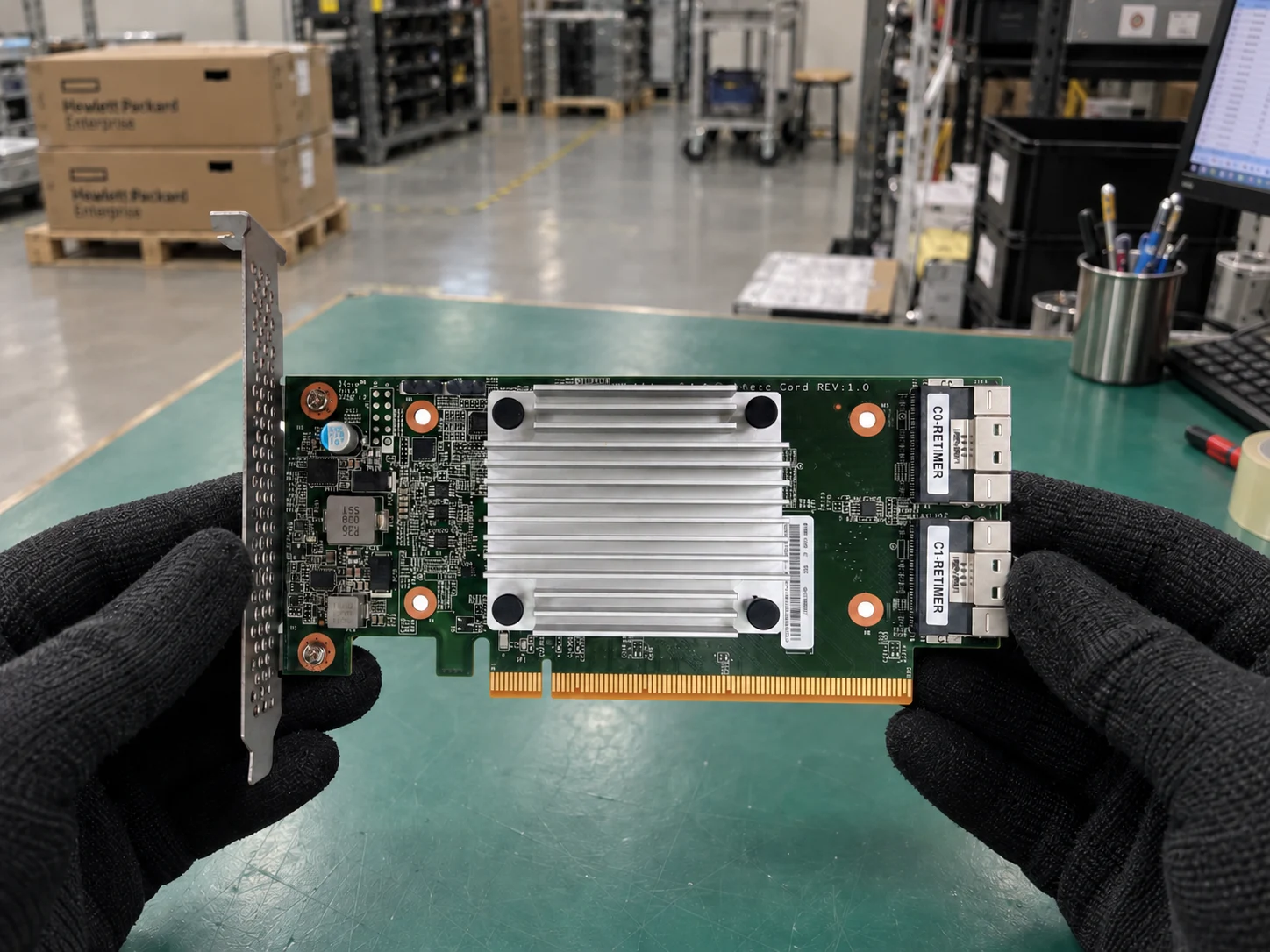 Lenovo ThinkSystem 4-Port PCIe Gen4 NVMe Retimer Adapter (4x drives) 4C57A65446 — Illustrative product photography