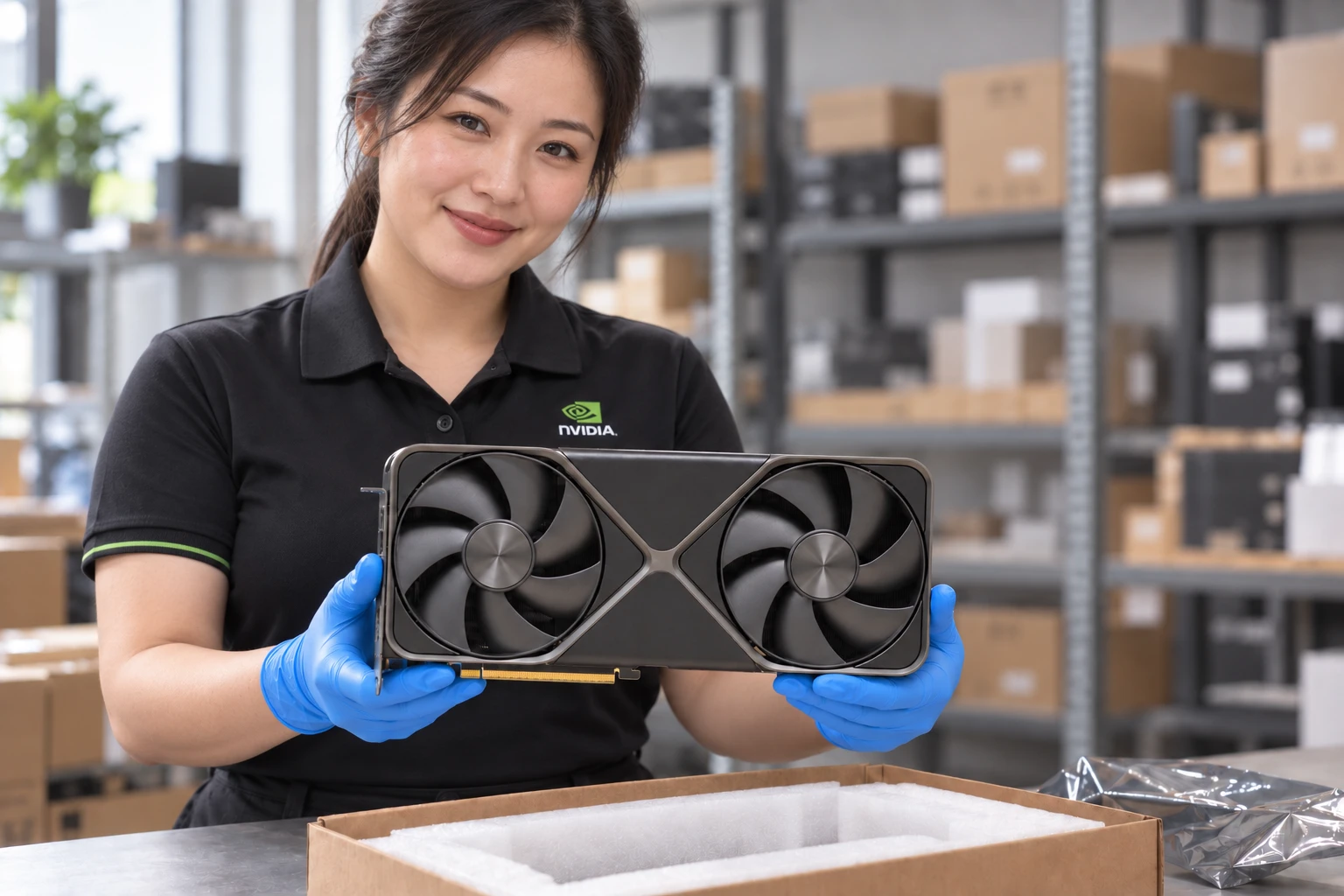 GEFORCE RTX 5090 NVIDIA POLO illustrative handling scene