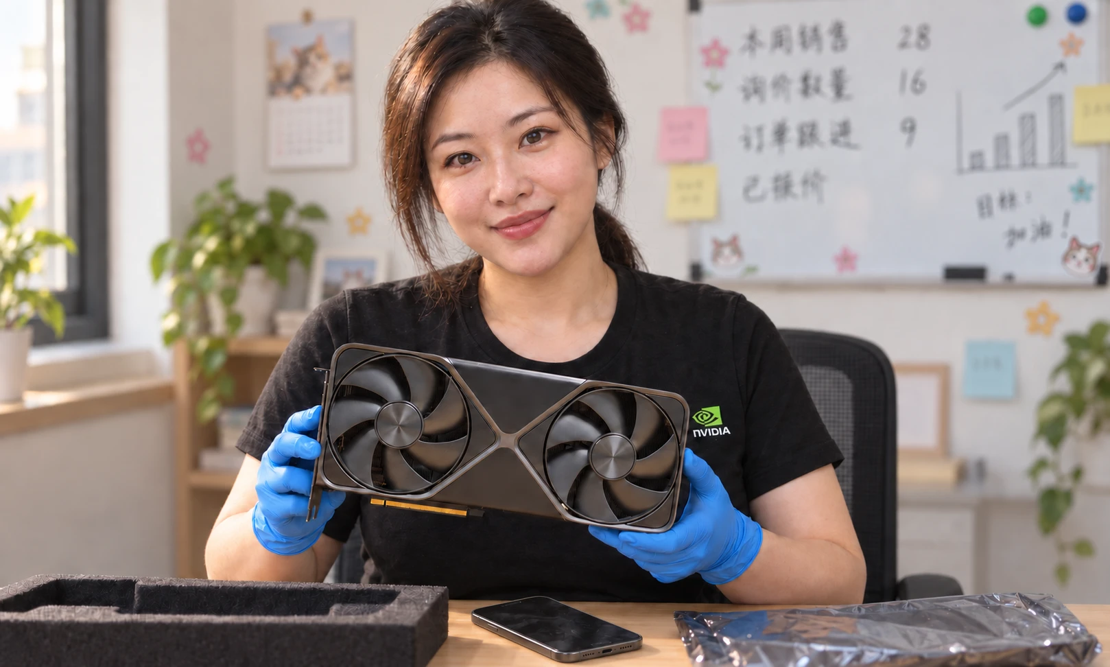 GeForce RTX 5090 Founders Edition illustrative seated GPU inspection