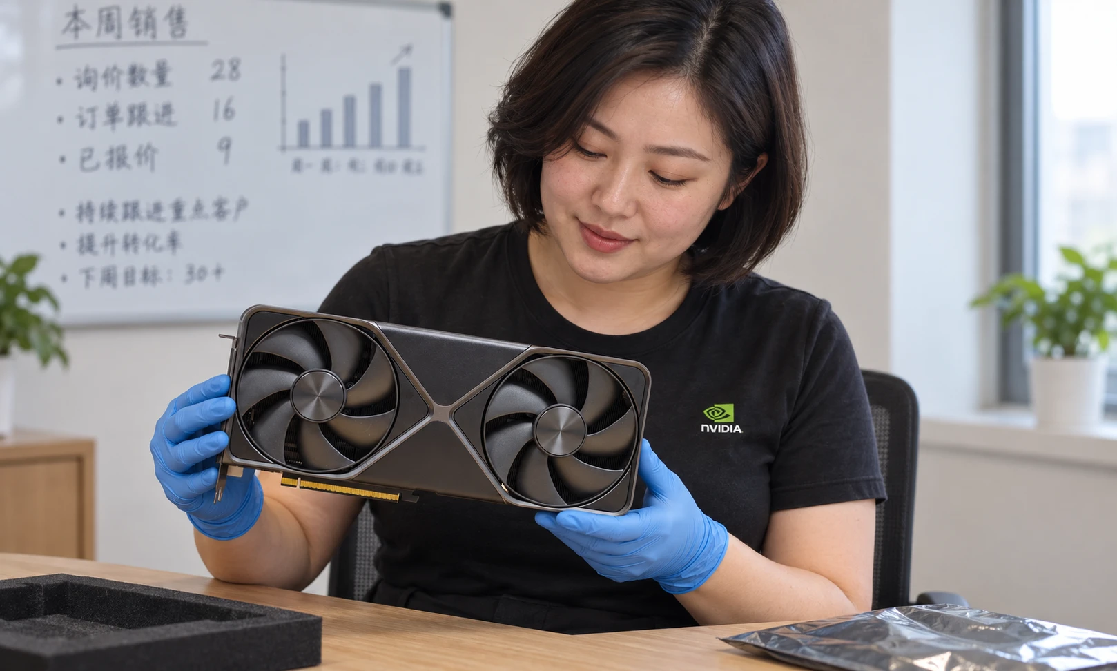 GeForce RTX 5090 Founders Edition illustrative seated GPU inspection