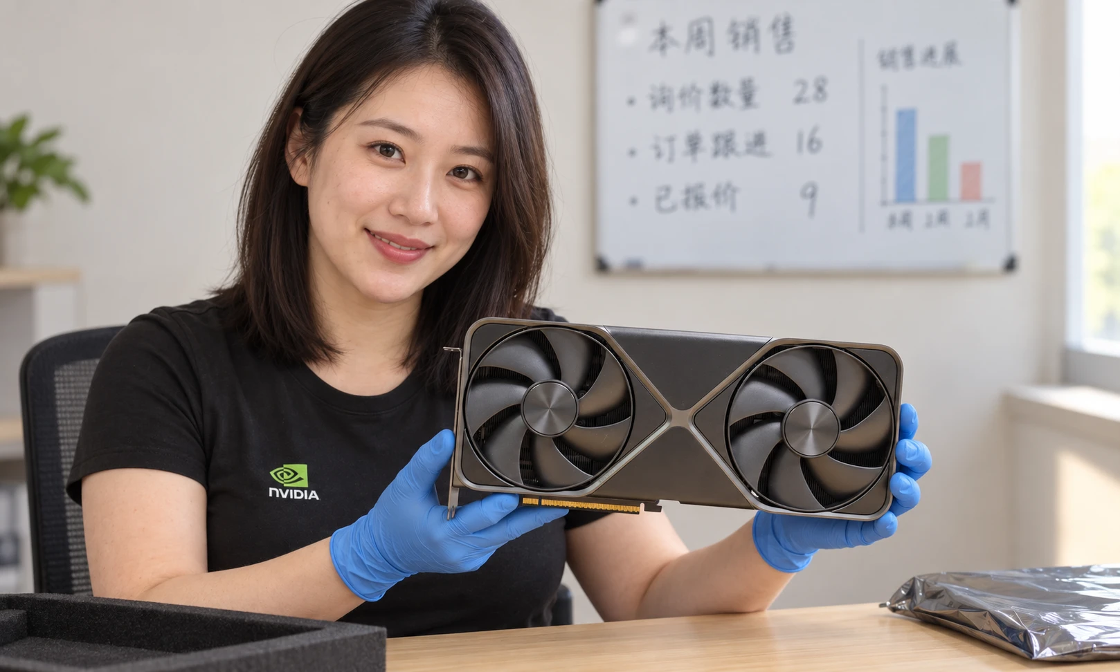 GeForce RTX 5090 Founders Edition illustrative seated GPU inspection