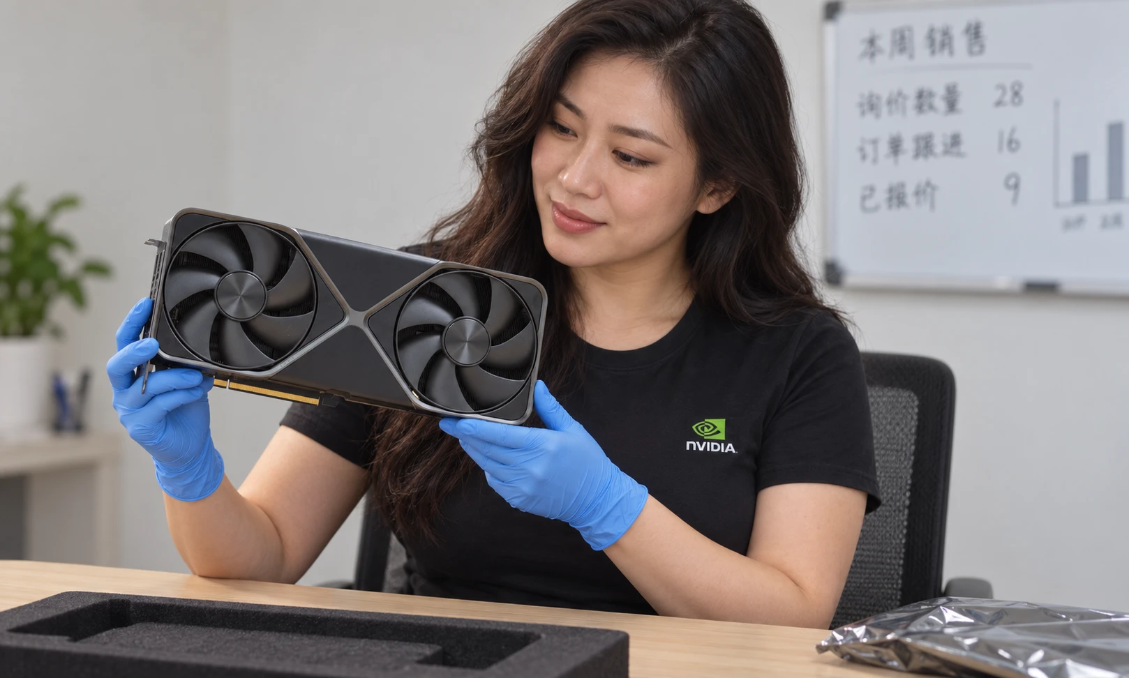 GeForce RTX 5090 Founders Edition illustrative seated GPU inspection