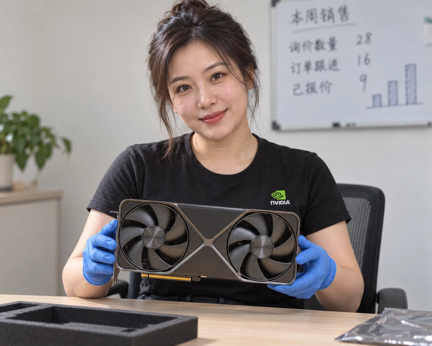 GeForce RTX 5090 Founders Edition illustrative seated GPU inspection