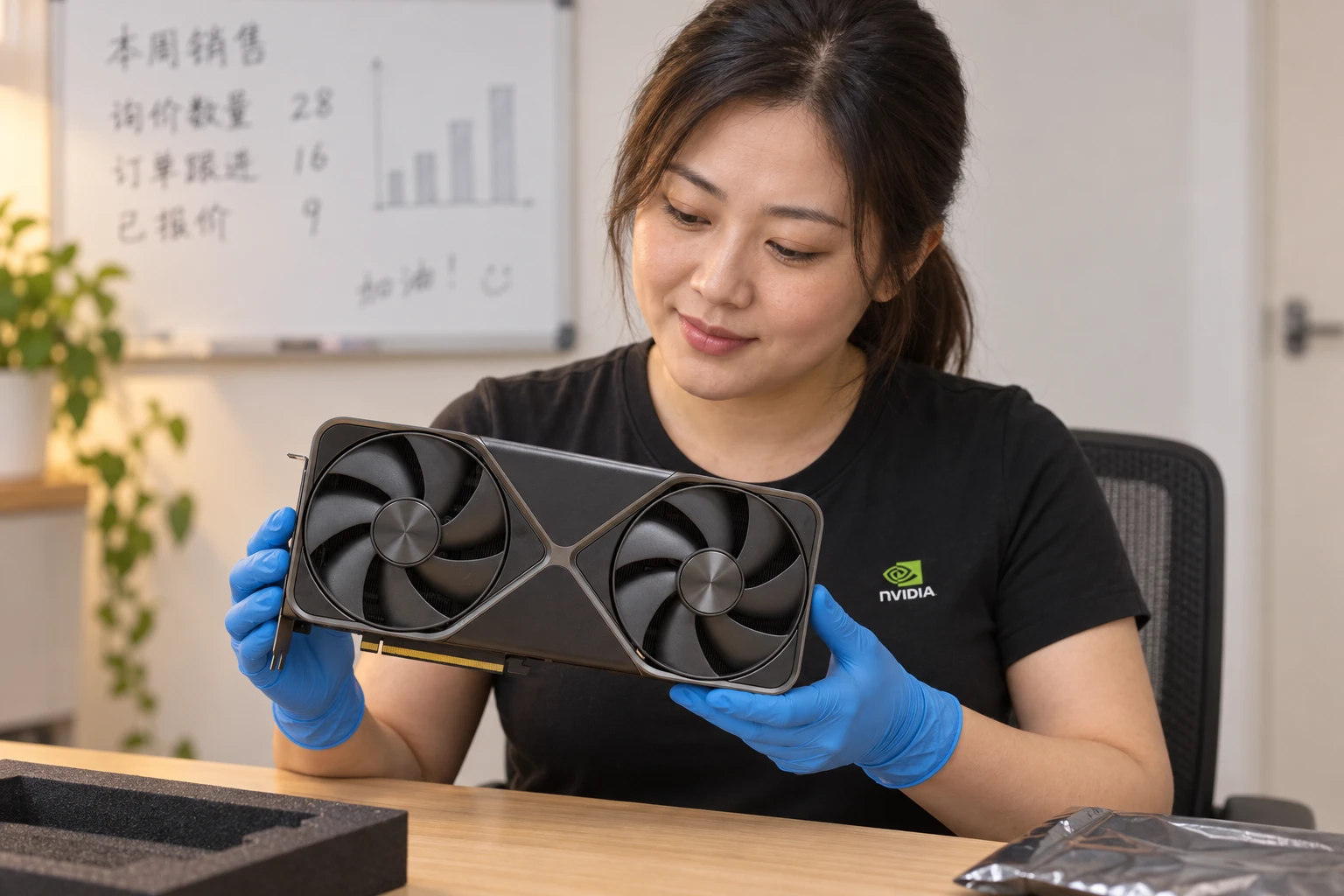 GeForce RTX 5090 Founders Edition illustrative seated GPU inspection