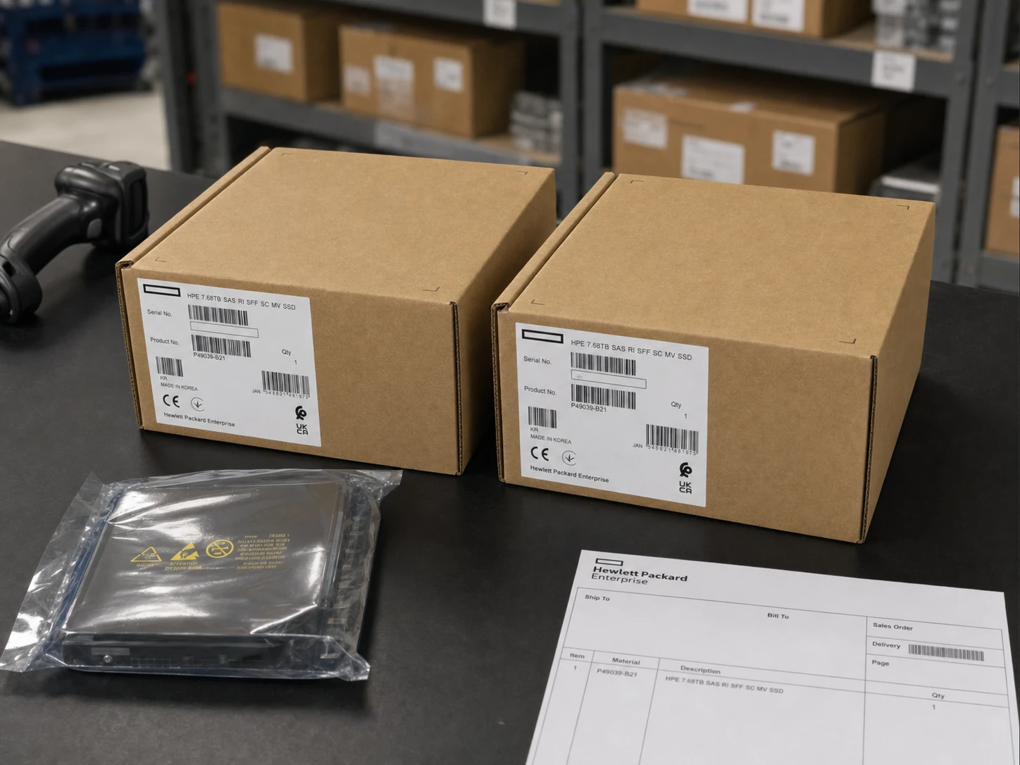 HPE P49039-B21 7.68TB SAS SFF SC read intensive SSD — product illustration