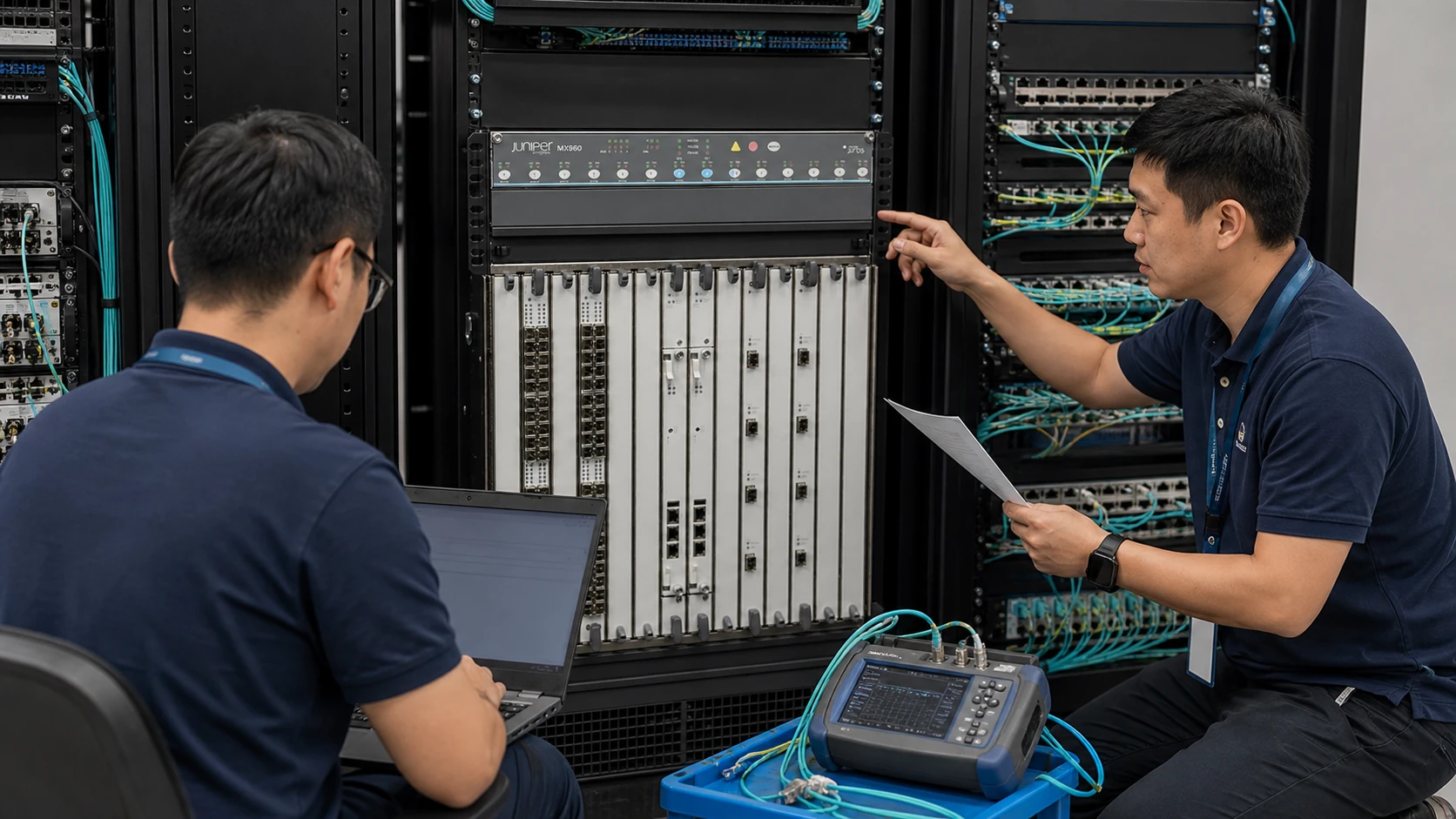 Juniper MX960 commissioning with optical test equipment