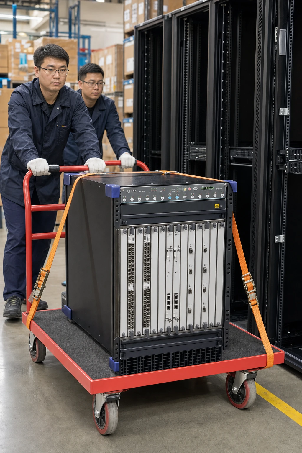 Juniper MX960 moved with suitable handling equipment