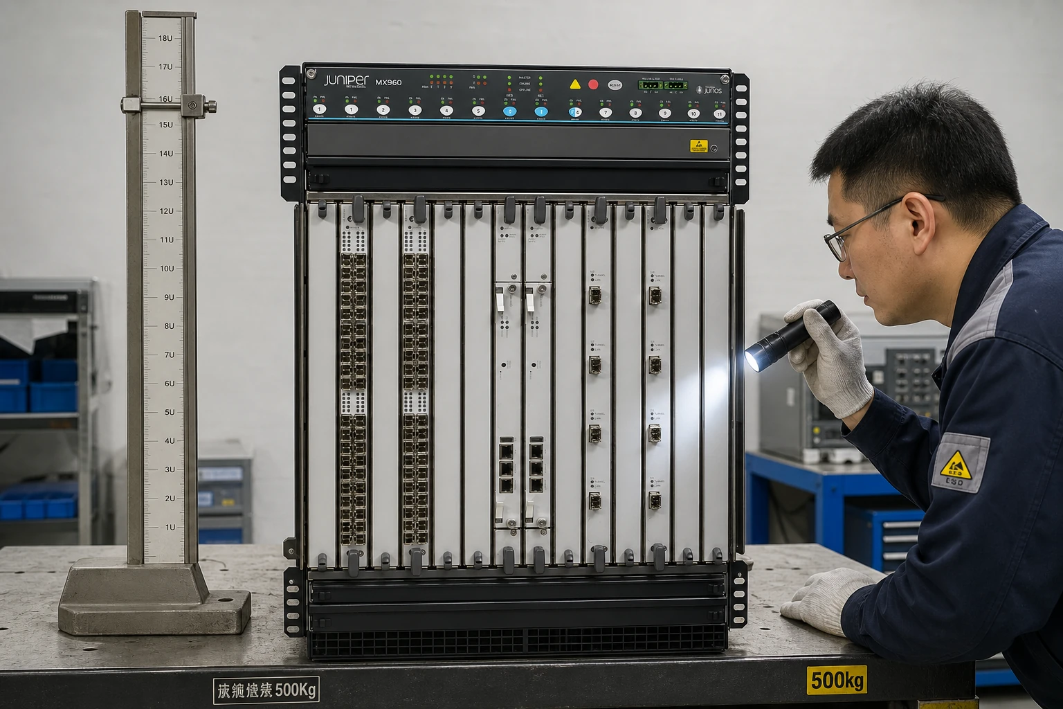 Juniper MX960 front slots and ports inspected