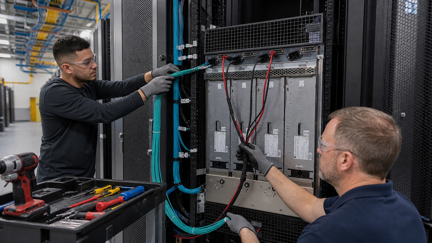 Juniper MX960 rear power grounding and fiber installation