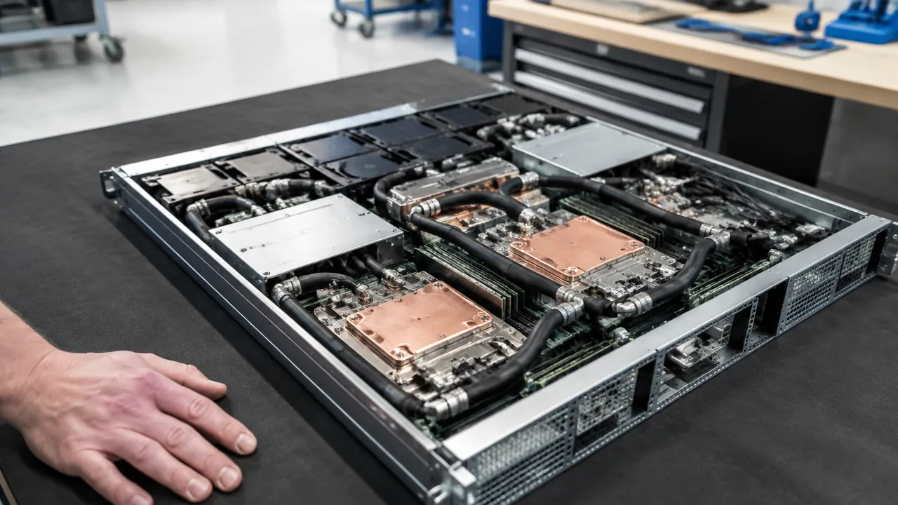 Cold plate assembly on a service bench in an equipment workspace
