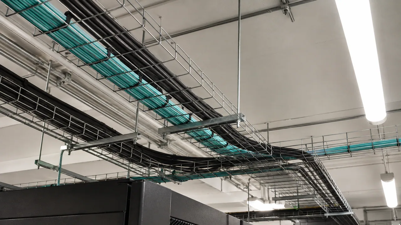 Overhead structured cable pathways in an equipment workspace