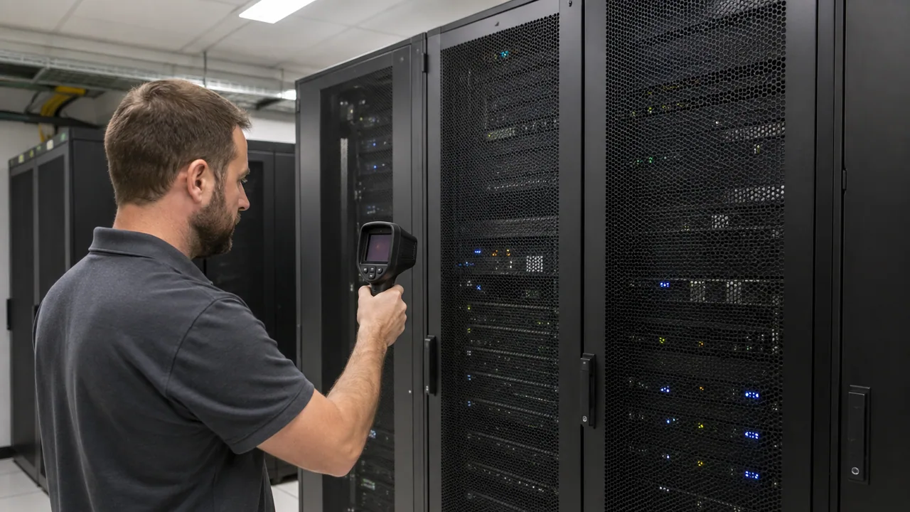 Thermal inspection of a rack row in an equipment workspace