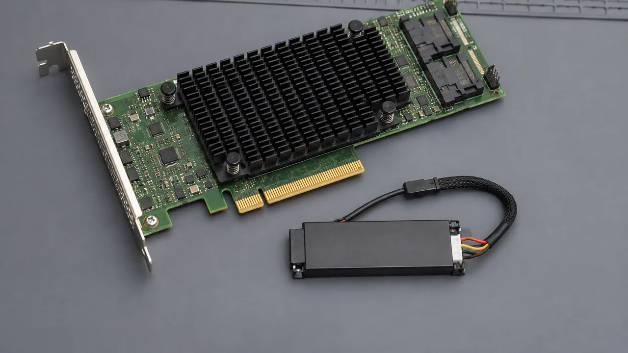 A PCIe storage controller and separate cache protection module.