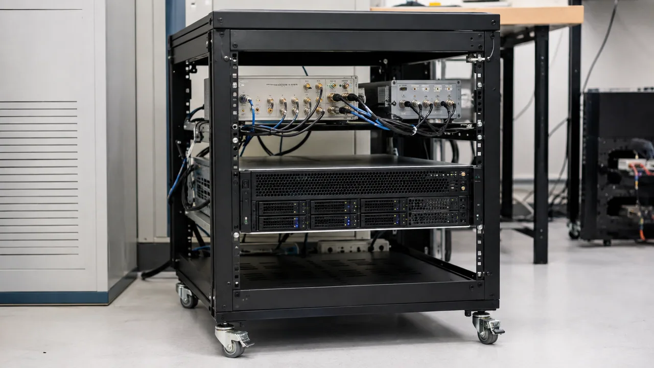 Rack-based test setup — illustrative scene