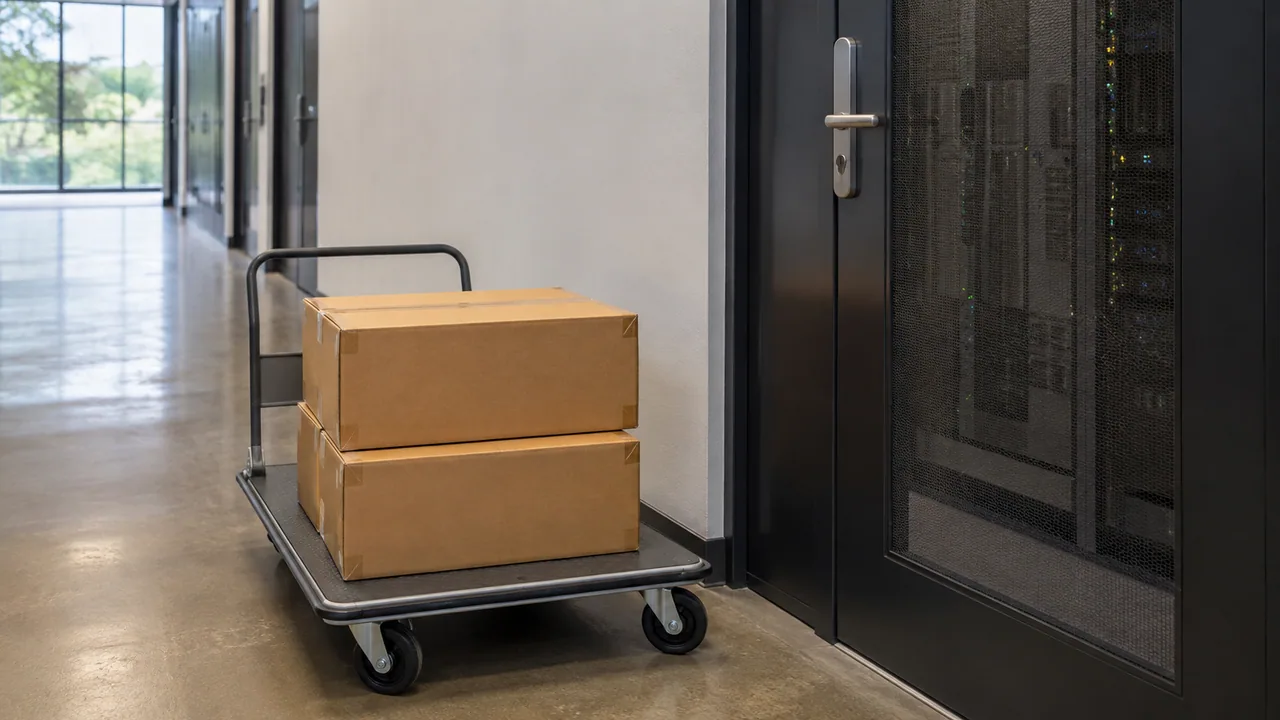 Illustrative scene; not an exact-unit photograph. Protected cartons prepared for handover — illustrative scene