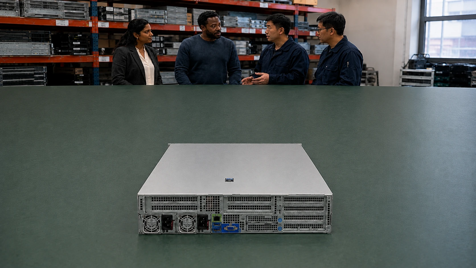 Supermicro AS-2126HS-TN rear view on a workbench — Product illustration